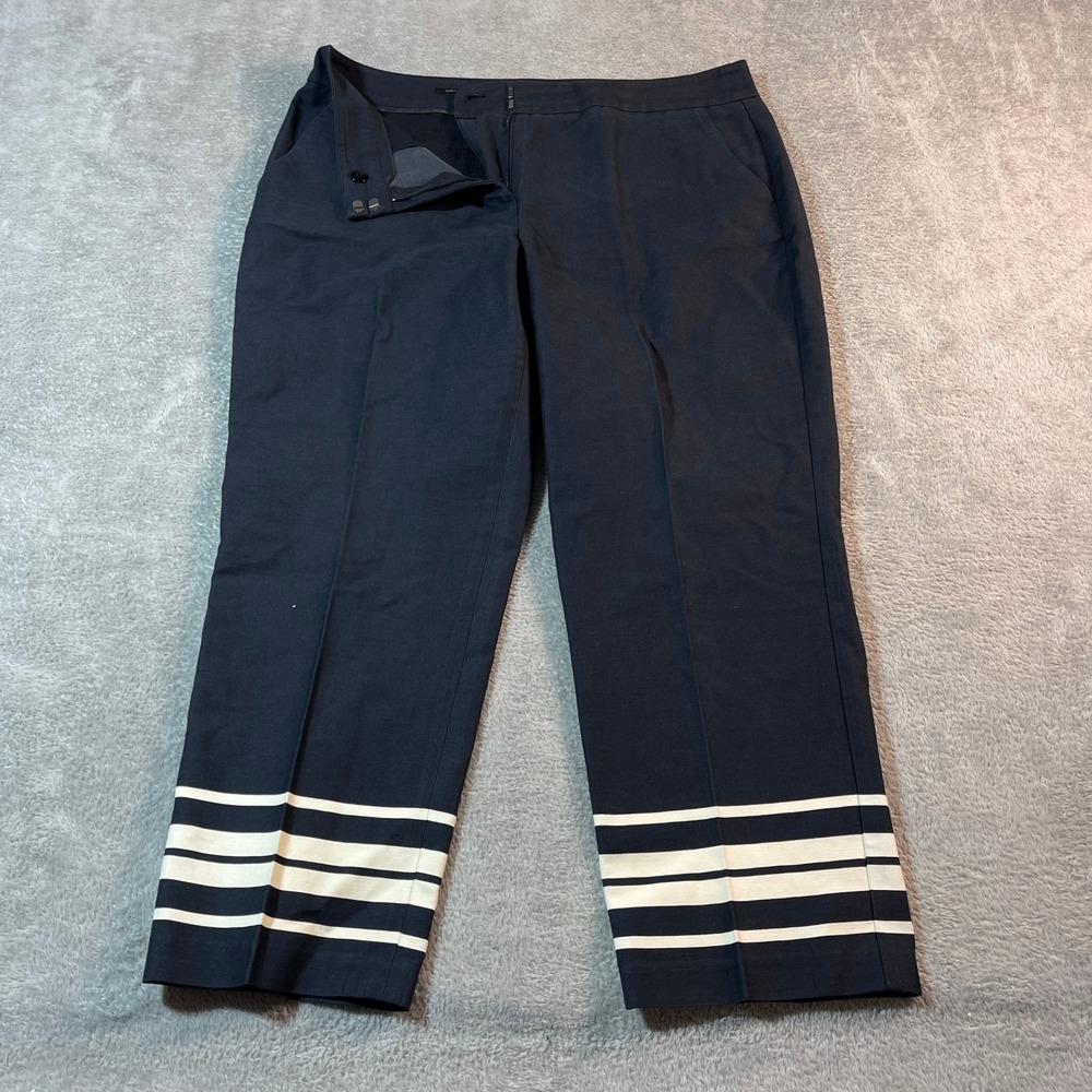 Talbots Cropped Pants Women's 12 Black Curvy Fit Striped Hem Casual Trousers‎